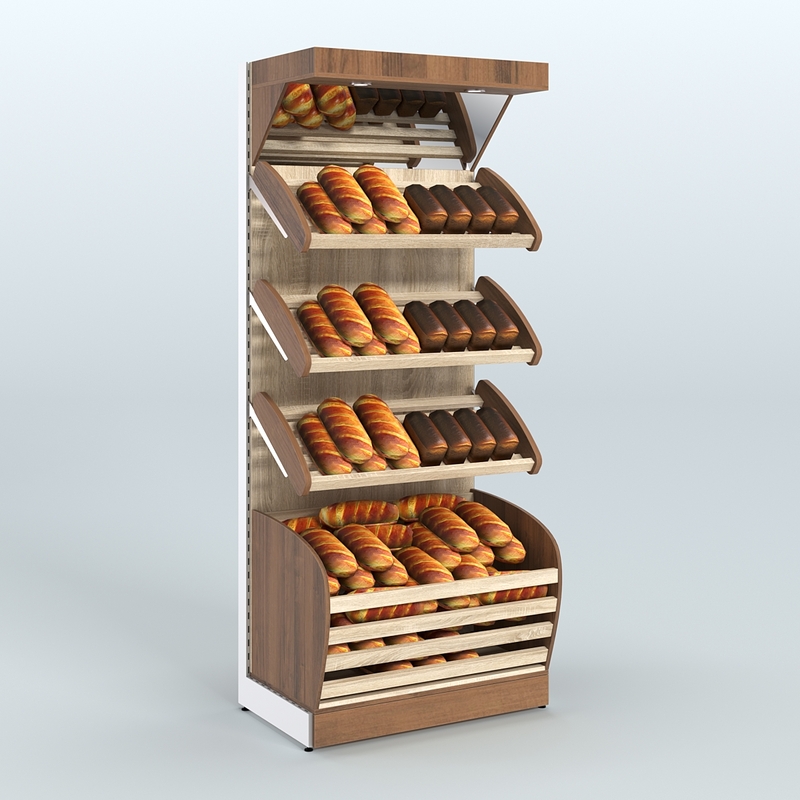 Стеллажи для хлеба пристенные с накопителем и фризом