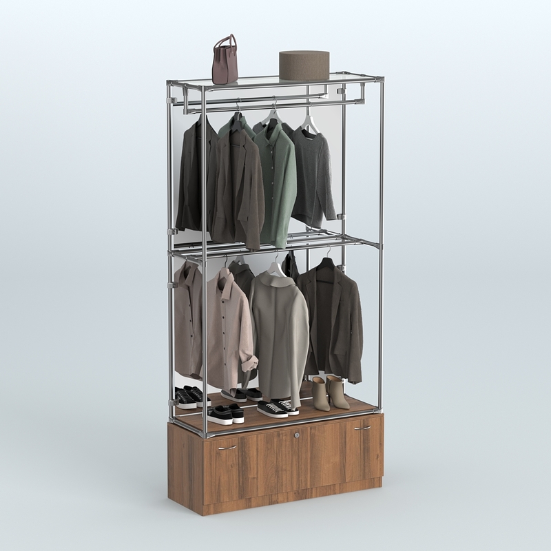 Торговая система ХРОМ (задняя стенка - зеркало) 1200 мм с тумбами и поручнями