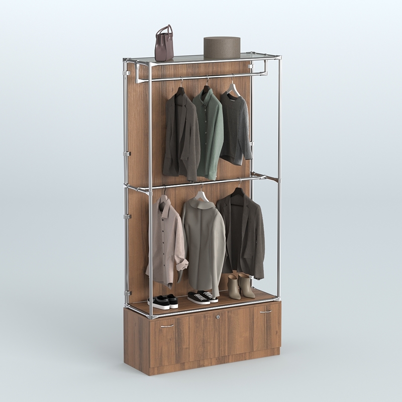 Торговая система ХРОМ (задняя стенка - ДСП) 1200 мм с тумбами и поручнями