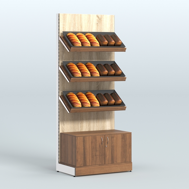 Стеллажи для хлеба с наклонными полками и накопителями