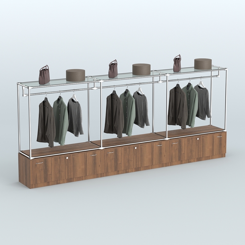 Островная торговая система ХРОМ 3600 мм с тумбами и поручнями