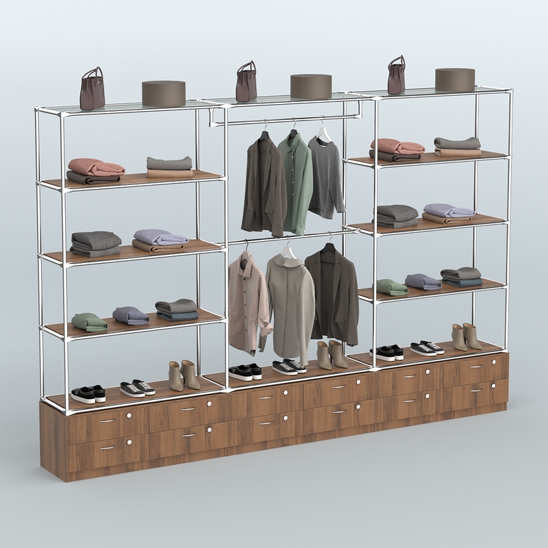 Торговая система ХРОМ без ДСП 3600 мм с тумбами, полками ДСП и поручнями