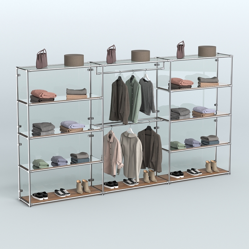 Торговая система ХРОМ (задняя стенка - стекло) 3600 мм с зеркальными полками и поручнями