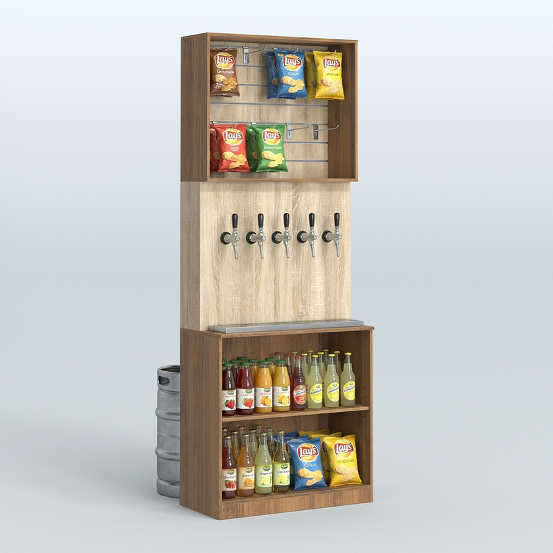 Специализированные стеллажи из ДСП под врезные краны для магазина разливного пива и рыбы серии BEER&FISH