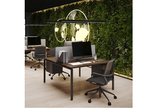 Рабочая станция на 2 места с экраном и подвесными тумбами Динен, цвет дуб мали-белый