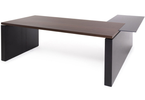 Стол для руководителя с приставкой левый Ролано, цвет эвкалипт темный + черный