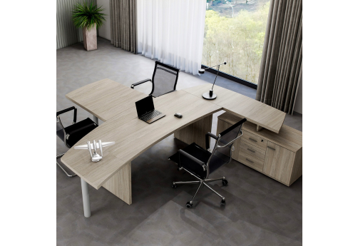 Стол руководителя с тумбой и приставками Камелот, цвет светлый дуб