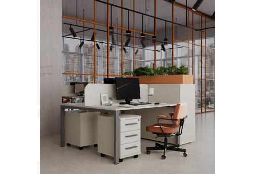 Бенч-система две столешницы с экраном Лиани, цвет шамони светлый