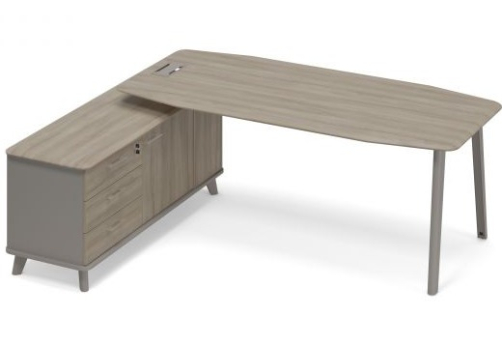 Стол руководителя левый с опорной тумбой (тип 2) Види Металл, цвет мокко + вяз