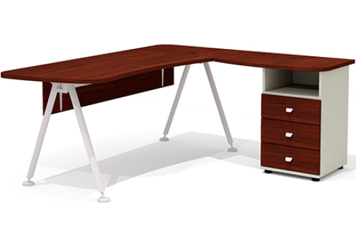 Стол эргономичный на металлокаркасе с тумбой правый Джерси, цвет орех