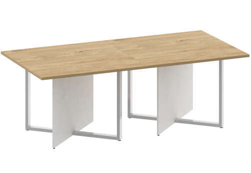 Стол для переговоров двойной, цвет тиквуд светлый + белый