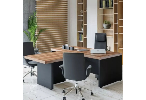 Стол руководителя с брифинг-приставкой Виктория, цвет дуб + черный