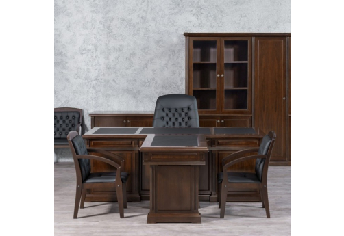 Стол письменный 7 ящиков с брифинг-приставкой Бьюмонт, цвет темный орех