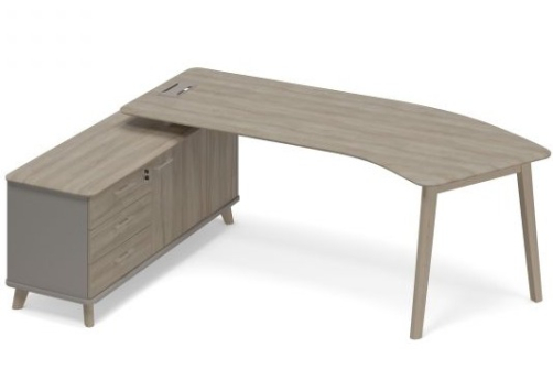 Стол руководителя эргономичный на опорной тумбе левый (тип 5) Види Вуд, цвет мокко + вяз