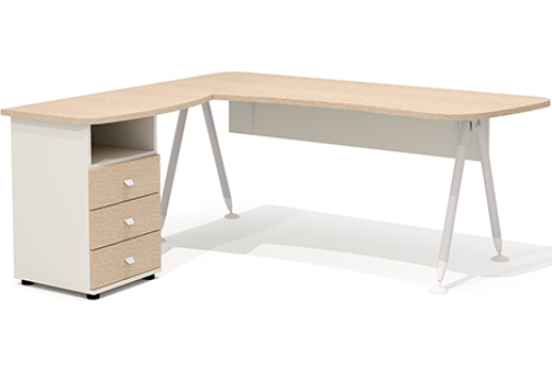 Стол эргономичный на металлокаркасе с тумбой левый Джерси, цвет дуб