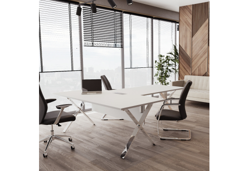 Стол руководителя с царгой и брифинг-приставкой Квентин, цвет белый