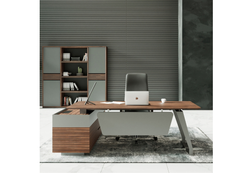 Стол на опорной тумбе правый Каприо, цвет орех