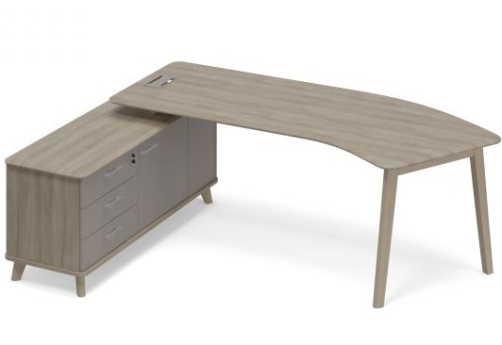 Стол руководителя эргономичный на опорной тумбе левый (тип 5) Види Вуд, цвет вяз + мокко