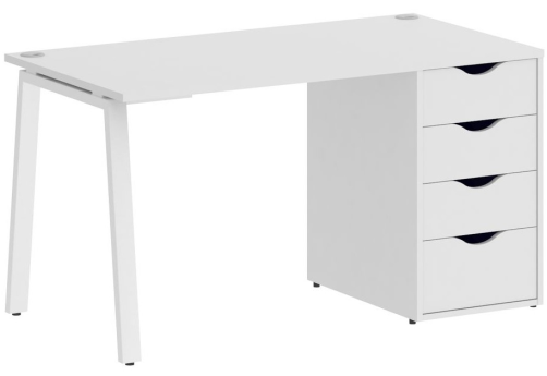 Стол письменный с тумбой 4 ящика, цвет белый + белый