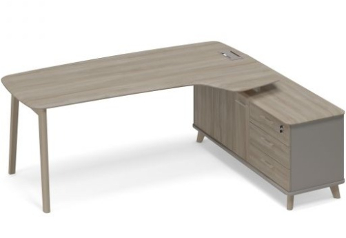 Стол руководителя эргономичный на опорной тумбе правый (тип 4) Види Вуд, цвет мокко + вяз