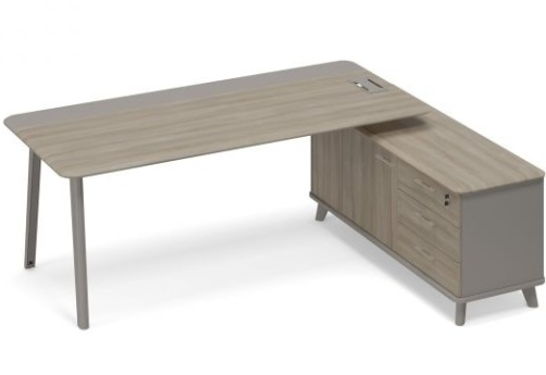 Стол комбинированный на опорной тумбе правый (тип 1) Види Металл, цвет мокко + вяз