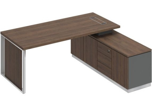 Стол на опорной тумбе с декоративной вставкой Римини, цвет дуб темный + антрацит + дуб темный