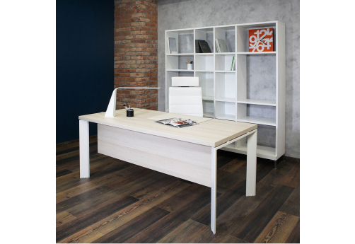 Стол рабочий с передней панелью Вайли Металл, цвет дуб светлый