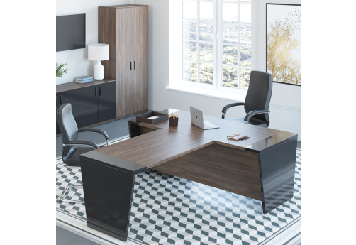 Стол письменный 180 панель - древесная с брифинг-приставкой Виенсо, цвет дуб + черный