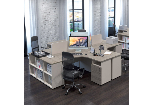 Рабочая станция на 4 человека Некста, цвет дуб + беж