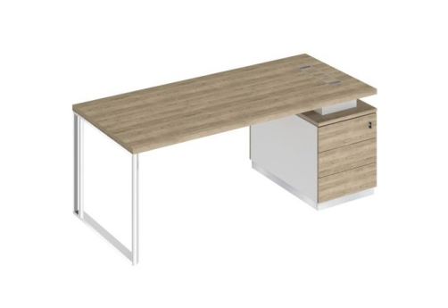 Стол руководителя на опорной тумбе (левый/правый) Римини, цвет дуб светлый + белый + дуб светлый