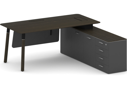 Стол руководителя правый Милтон, цвет темный дуб + базальт