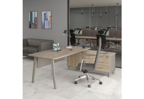 Стол комбинированный правый на тумбе (тип 1) Види Металл, цвет мокко + вяз