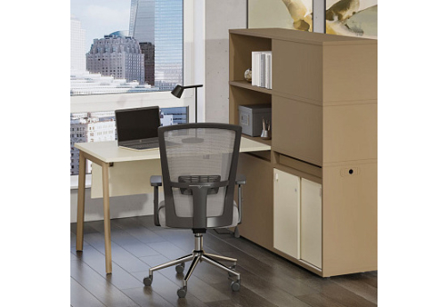 Стол-приставка с опорной тумбой (с лючком) Макси Офис, цвет сатин