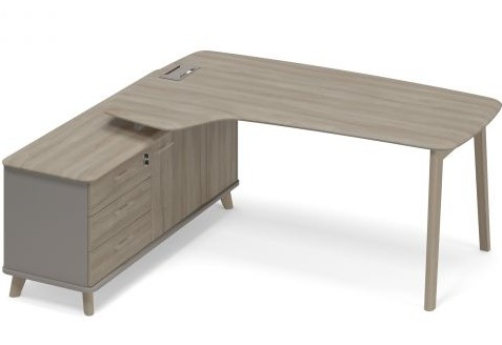 Стол руководителя эргономичный на опорной тумбе левый (тип 4) Види Вуд, цвет мокко + вяз