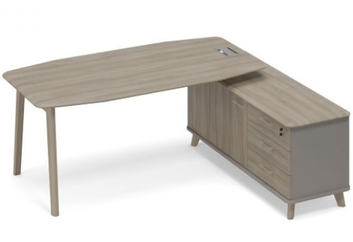 Стол руководителя на опорной тумбе правый (тип 2) Види Вуд, цвет мокко + вяз