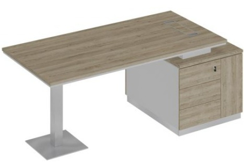 Стол на опорной тумбе Римини Т, цвет дуб светлый + белый + дуб светлый