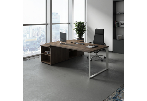 Стол на опорной сервисной тумбе (правый) Марко, цвет орех + белый