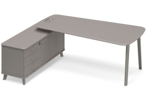 Стoл с опорной тумбой (тип 3) левый для руководителя Види Металл, цвет мокко