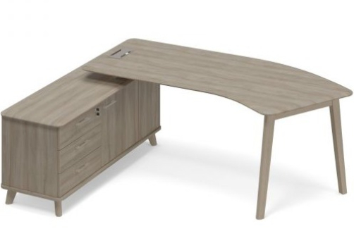 Cтол руководителя эргономичный на опорной тумбе левый (тип 5) Види Вуд, цвет вяз