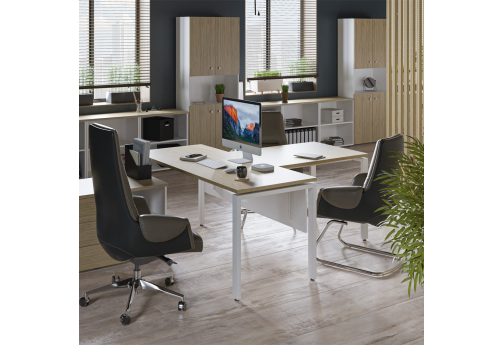 Стол рабочий прямой с нижней панелью и брифинг-приставкой Некста Металл, цвет вяз