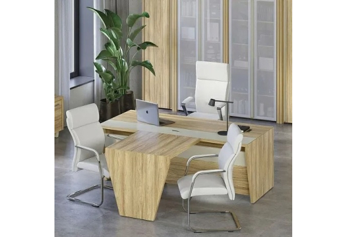 Стол руководителя с брифинг-приставкой Дисент, цвет гикори + ваниль