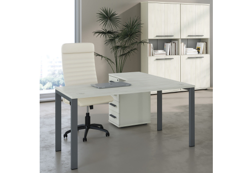 Стол эргономичный левый на металлоопорах с тумбой Лиани, цвет шамони светлый