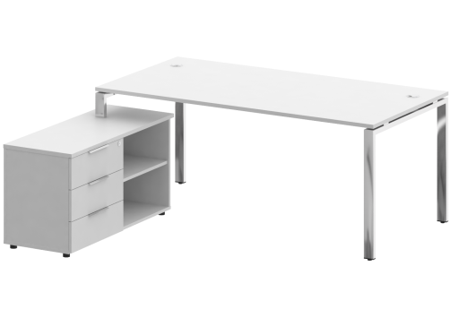 Стол руководителя с опорной тумбой левый, цвет белый