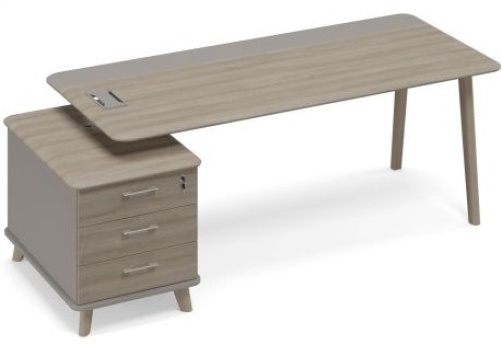 Стол руководителя на малой опорной тумбе левый (тип 1) Види Вуд, цвет мокко + вяз