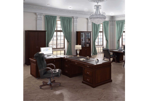 Стол письменный с двумя тумбами, угловой и подкатной приставками Ричард, цвет темный дуб