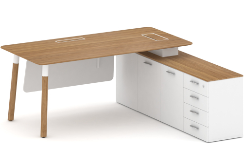 Стол руководителя правый Милтон, цвет дуб светлый + белый бриллиант