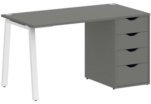 Стол письменный с тумбой 4 ящика, цвет металлик + белый