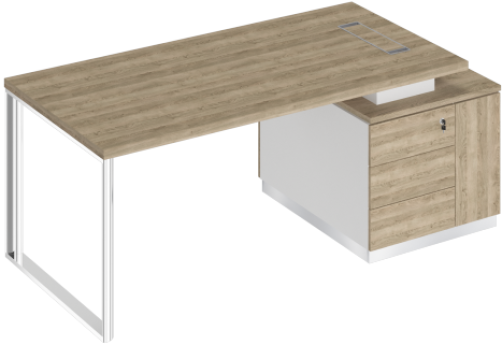 Стол руководителя на опорной тумбе (левый/правый) Римини, цвет дуб светлый + белый + дуб светлый