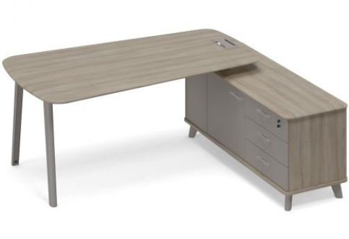 Стoл на опорной тумбе правый (тип 3) для руководителя Види Металл, цвет вяз + мокко