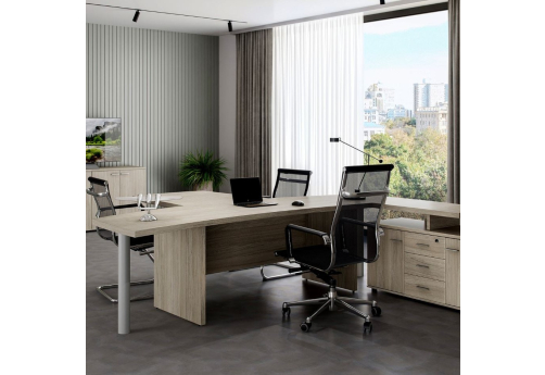 Стол руководителя с тумбой и приставками Камелот, цвет светлый дуб